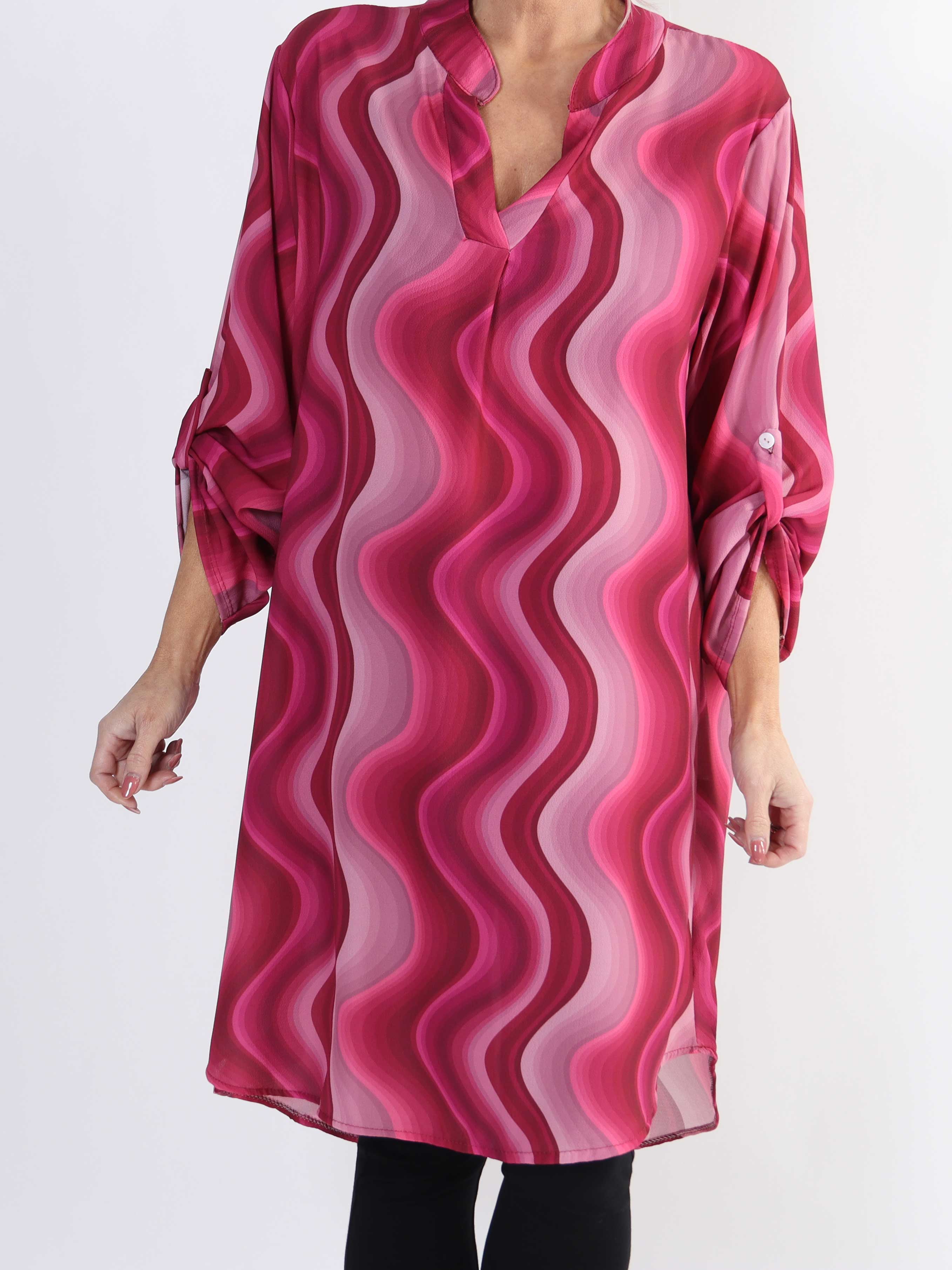 Vanesa Dress Wave - Lätt och luftig mönstrad klänning i stora storlekar - Bordeaux